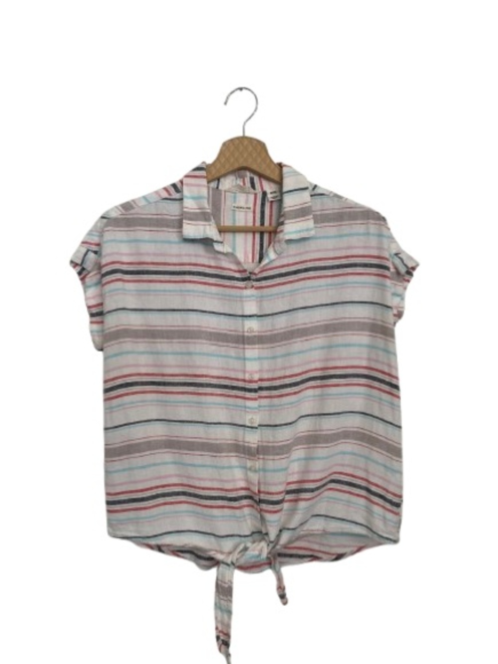 Weatherproof Vintage Striped Tie-Front Linen Blend Top Pastel Multi - Size M